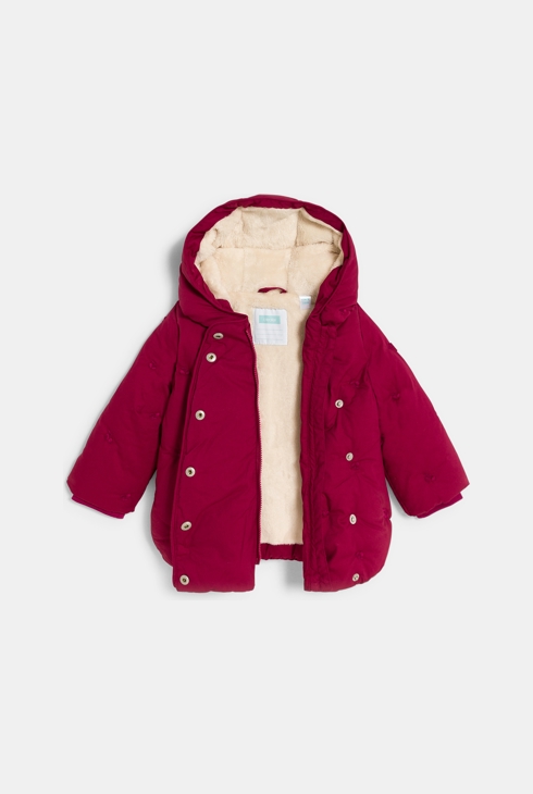 Manteau doublé matelassé cerises rouge bébé fille