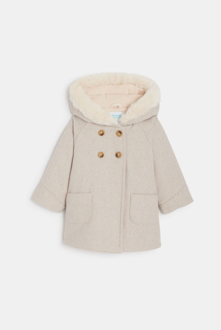 Manteau chaud drap de laine à capuche gris bébé fille 1