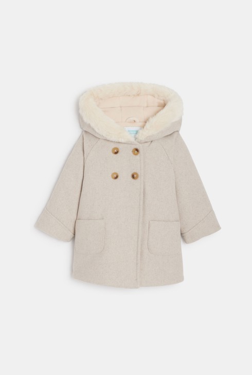 Warmer grauer Mantel aus Wollstoff mit Kapuze Kleinkind Mädchen 2