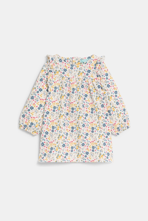Robe fleurie à volants et legging jaune bébé fille