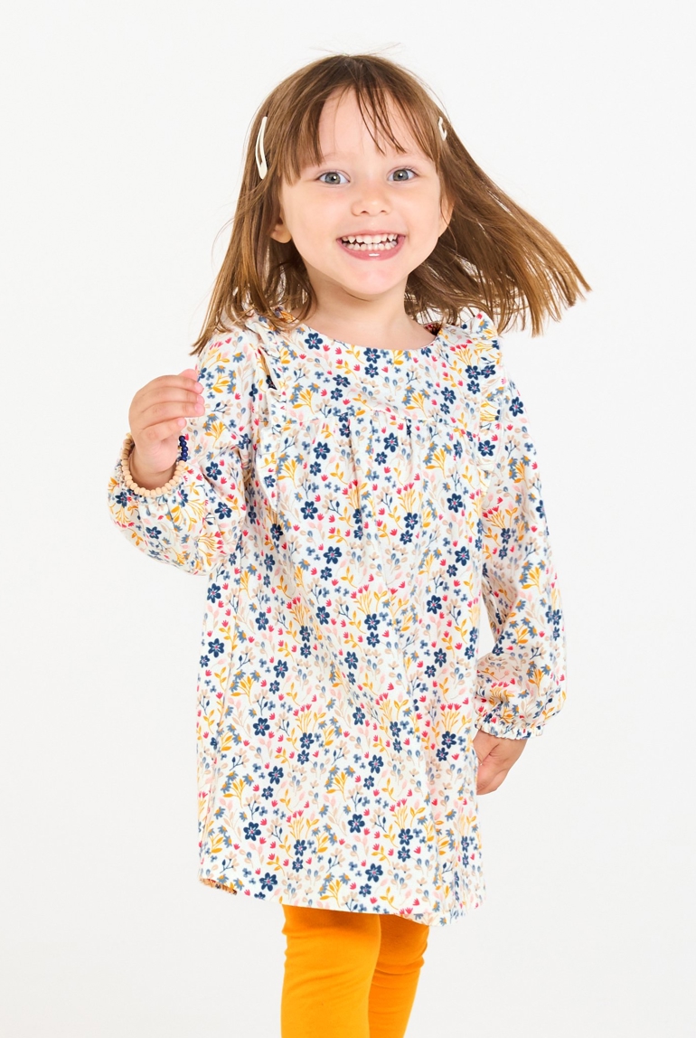 Robe fleurie à volants et legging jaune bébé fille 1