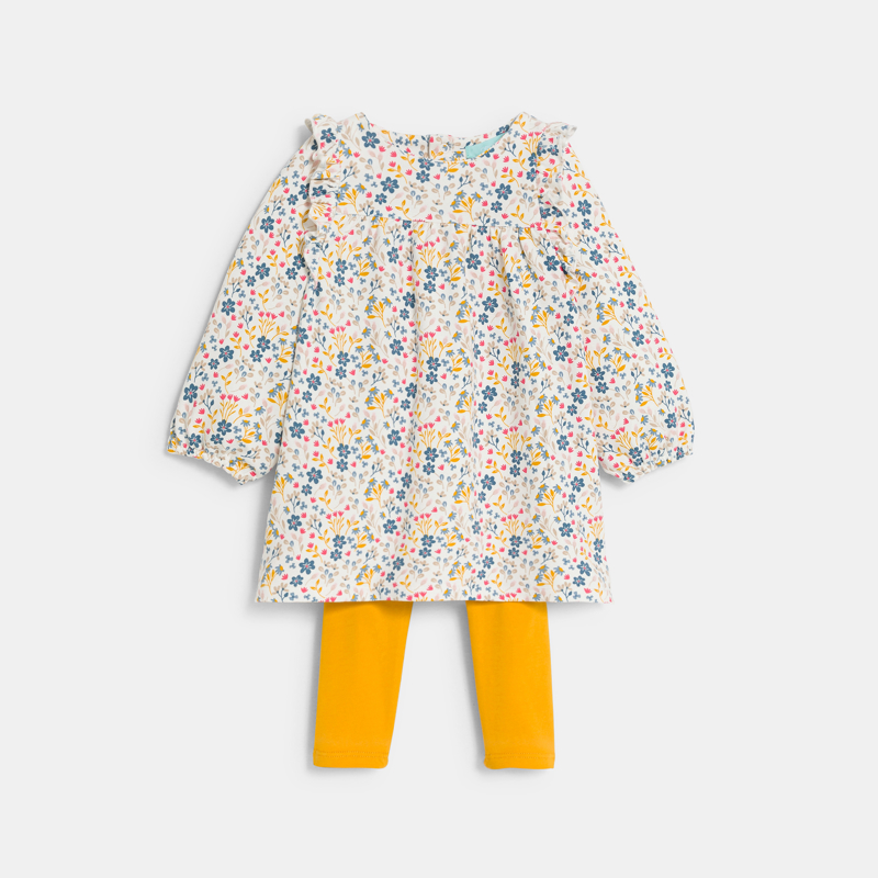 Robe fleurie à volants et legging jaune bébé fille - 12M