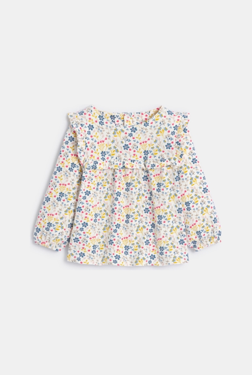 Blouse fantaisie à volants fleurie gris bébé fille