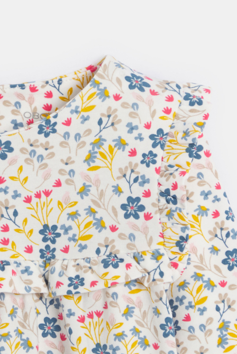 Blouse fantaisie à volants fleurie gris bébé fille