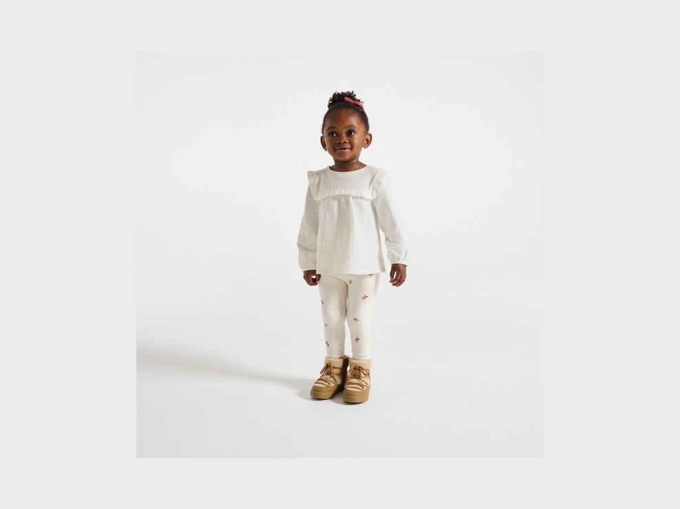 Blouse fantaisie à volants fleurie blanc bébé fille 1