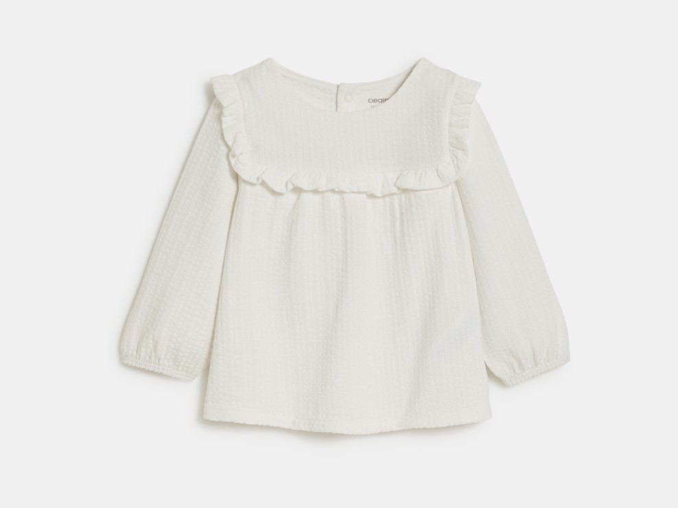 Biała ozdobna bluzka w kwiaty z falbankami niemowlę dziewczynka 2