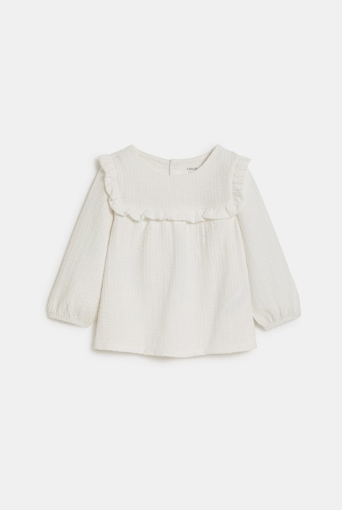 Baby girl's white textured floral ruffle blouse 2