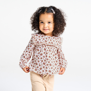 Baby girl's white textured floral ruffle blouse 1