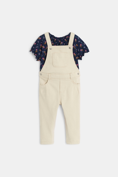 Salopette et tee-shirt fleuri blanc bébé fille