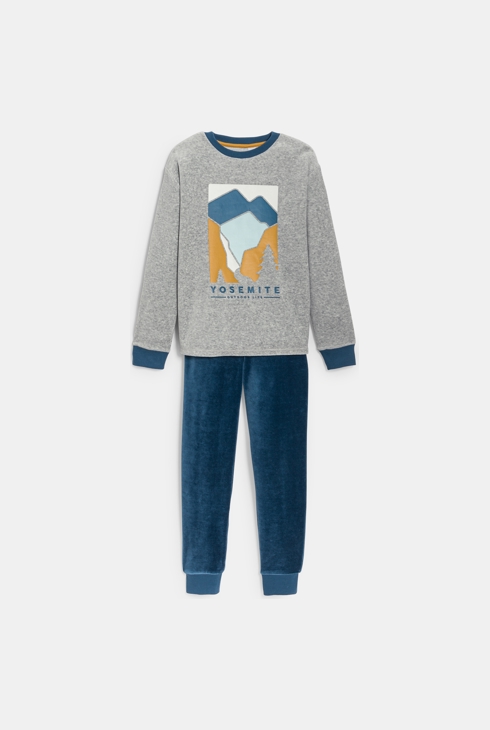 Pyjama 2 pièces en velours gris Garçon