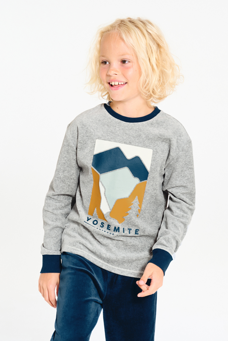 Pyjama 2 pièces en velours gris Garçon 1