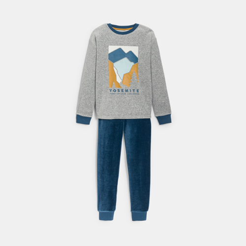 Pyjama 2 Pièces En Velours Gris Garçon - Gris Chiné Moyen - 8A - OKAIDI