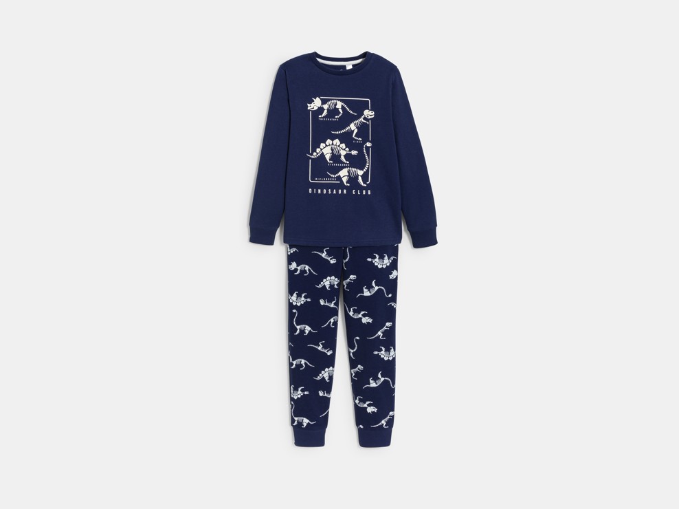 Blauwe pyjama met fluorescerende dinosaurusjes voor jongens 1