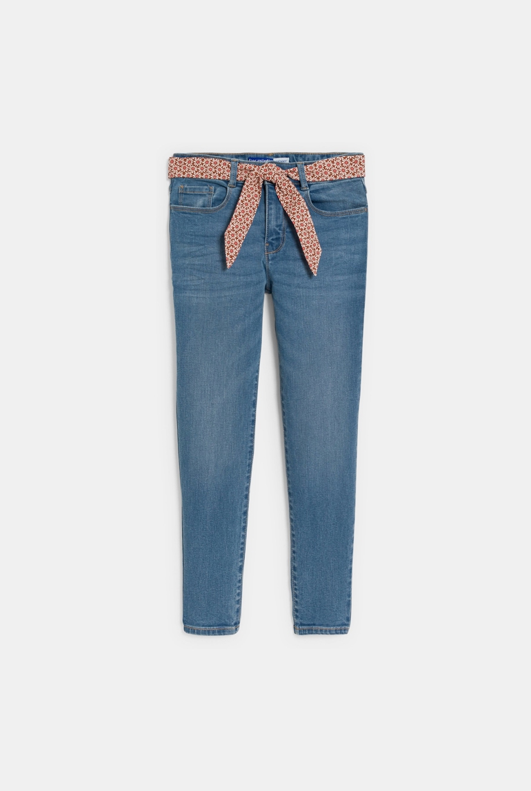 Vaquero skinny con cinturón azul niña 1