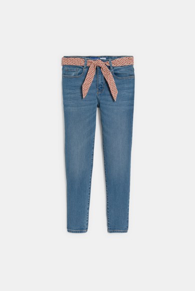 Girl's blue belted skinny jeans Okaïdi & Obaïbi