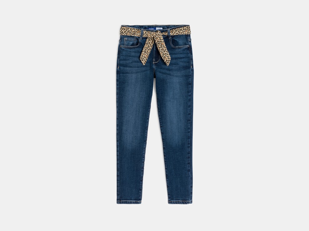 Jeansy skinny z paskiem niebieskie dla dziewczynki 1