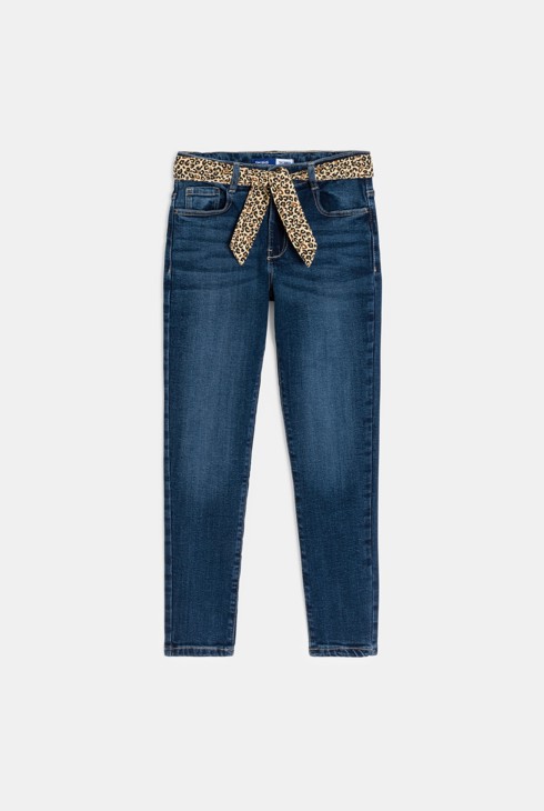 Girl's blue belted skinny jeans 2