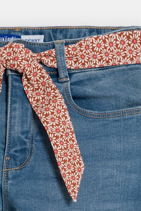 Jeansy skinny z paskiem niebieskie dla dziewczynki 2