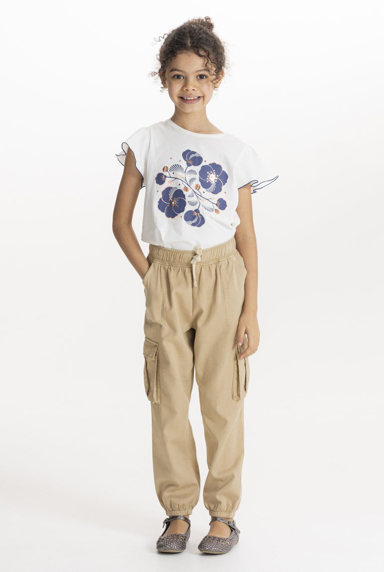 Pantalon cargo en toile beige Fille 1