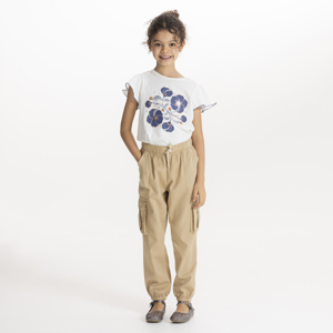 Pantalon cargo en toile beige Fille 1