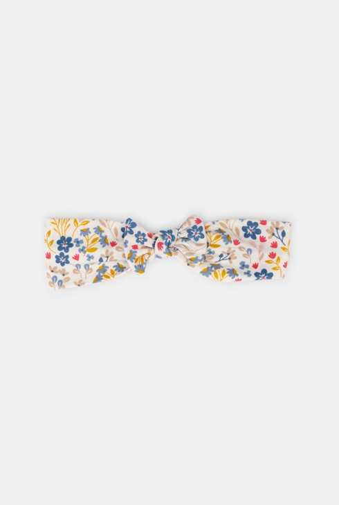 Bandeau maille fleuri bleu bébé fille 1