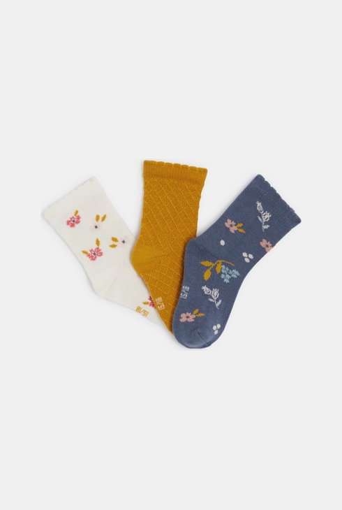 Chaussettes fleuries jaune bébé fille (lot de 3)