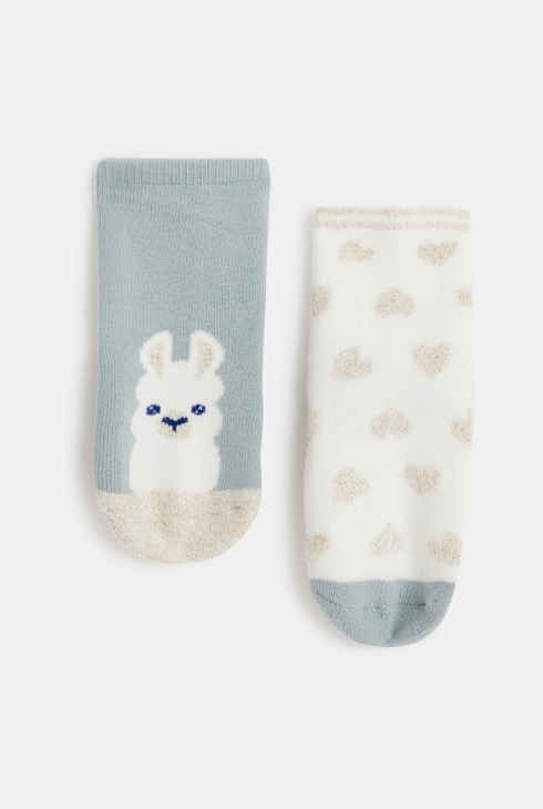 Blaue Babysocken mit Hase und Antirutsch-Funktion für Mädchen (2er-Pack)
