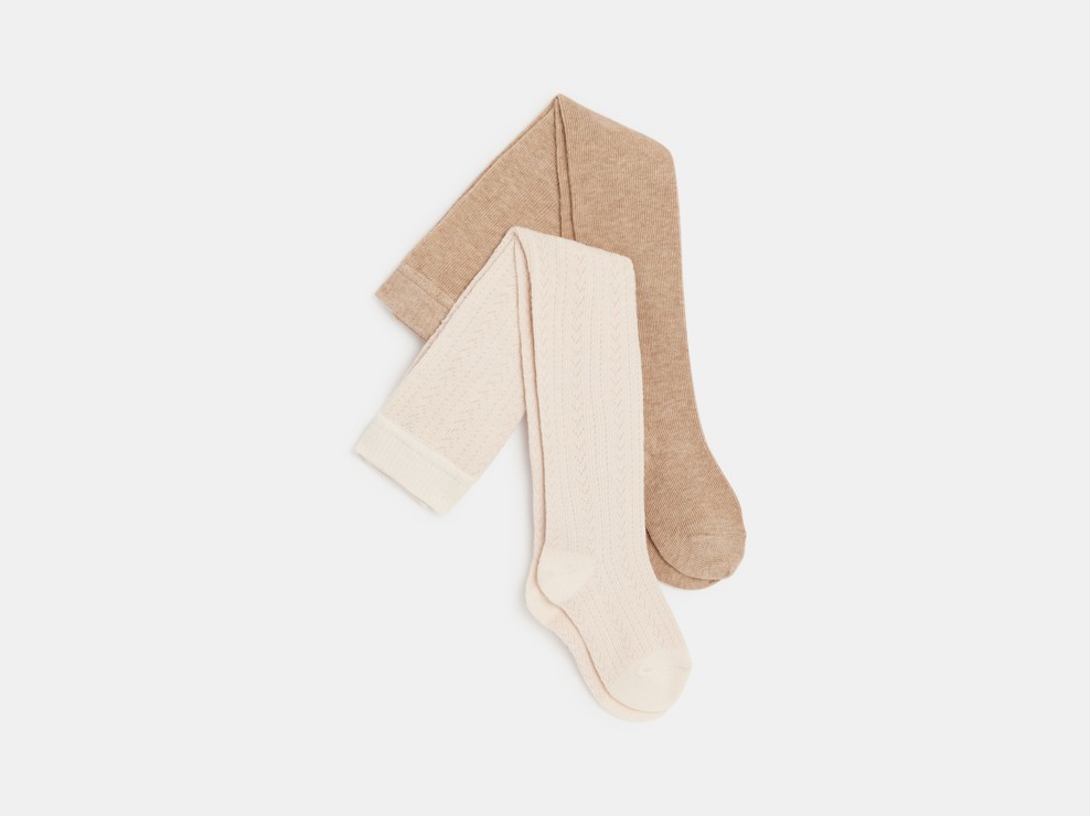 Collants chauds maille beige bébé fille (lot de 2) 1