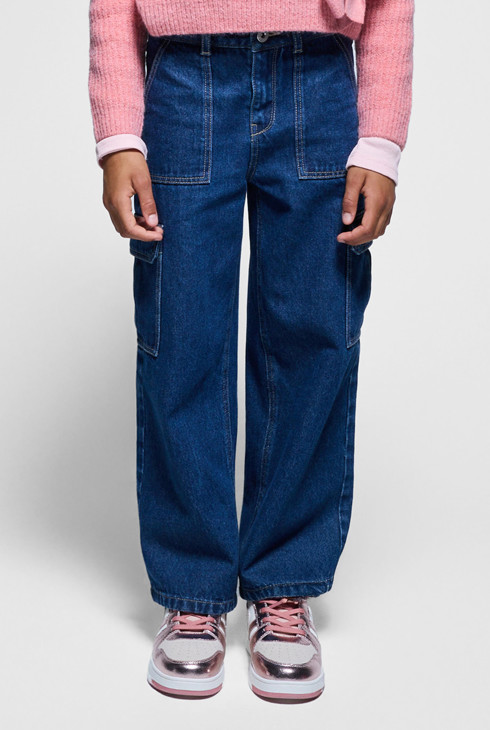 Blaue Cargo-Jeans für Mädchen 2