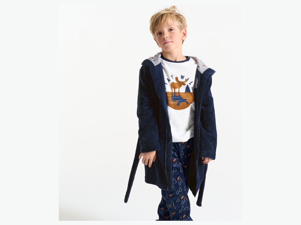 Marineblauwe kamerjas van fleece met kunstbont voor jongens 1