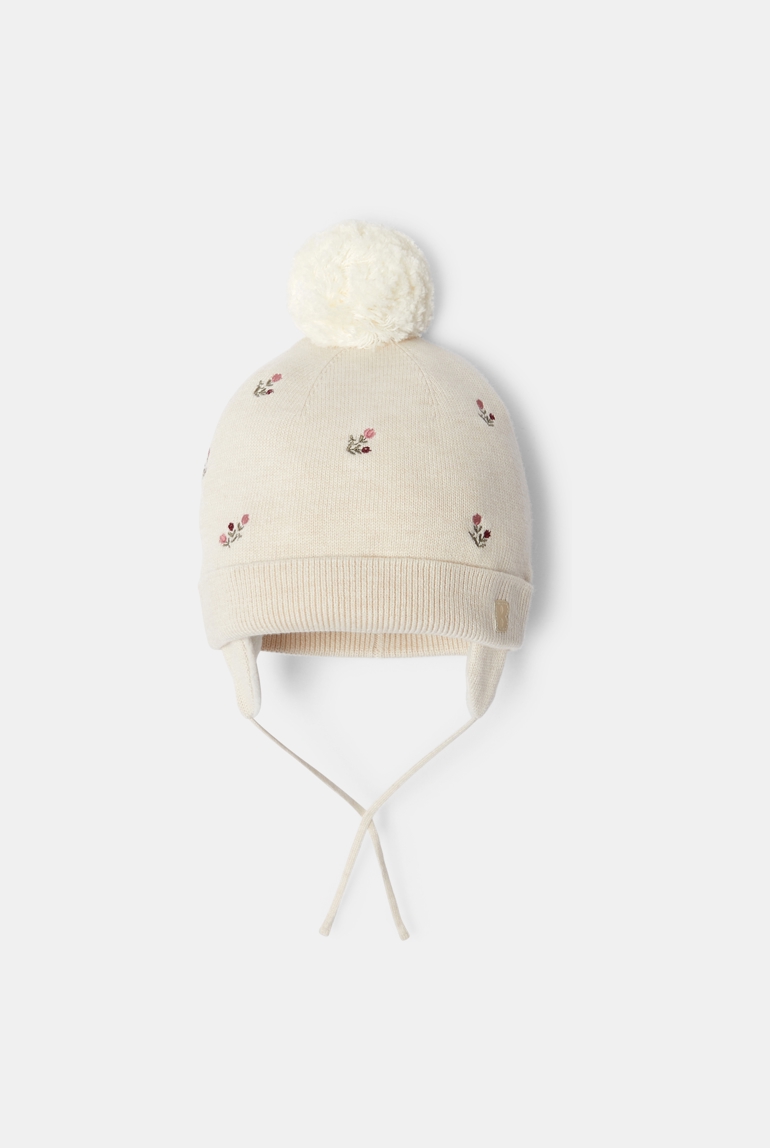 Bonnet péruvien doublé chaud fleuri rose bébé fille 1