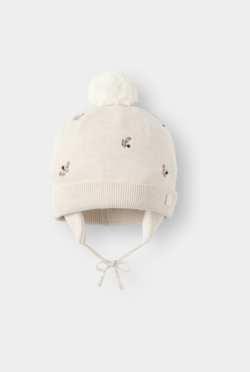 Bonnet péruvien doublé chaud fleuri rose bébé fille 1