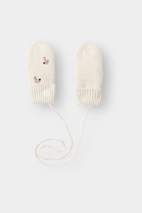 Moufles maille doublée fleurie rose bébé fille 1