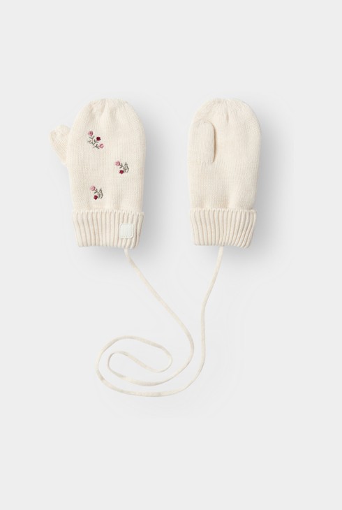 Moufles maille doublée fleurie rose bébé fille 2