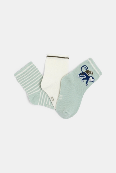 Chaussettes singe vert bébé garçon (lot de 3)