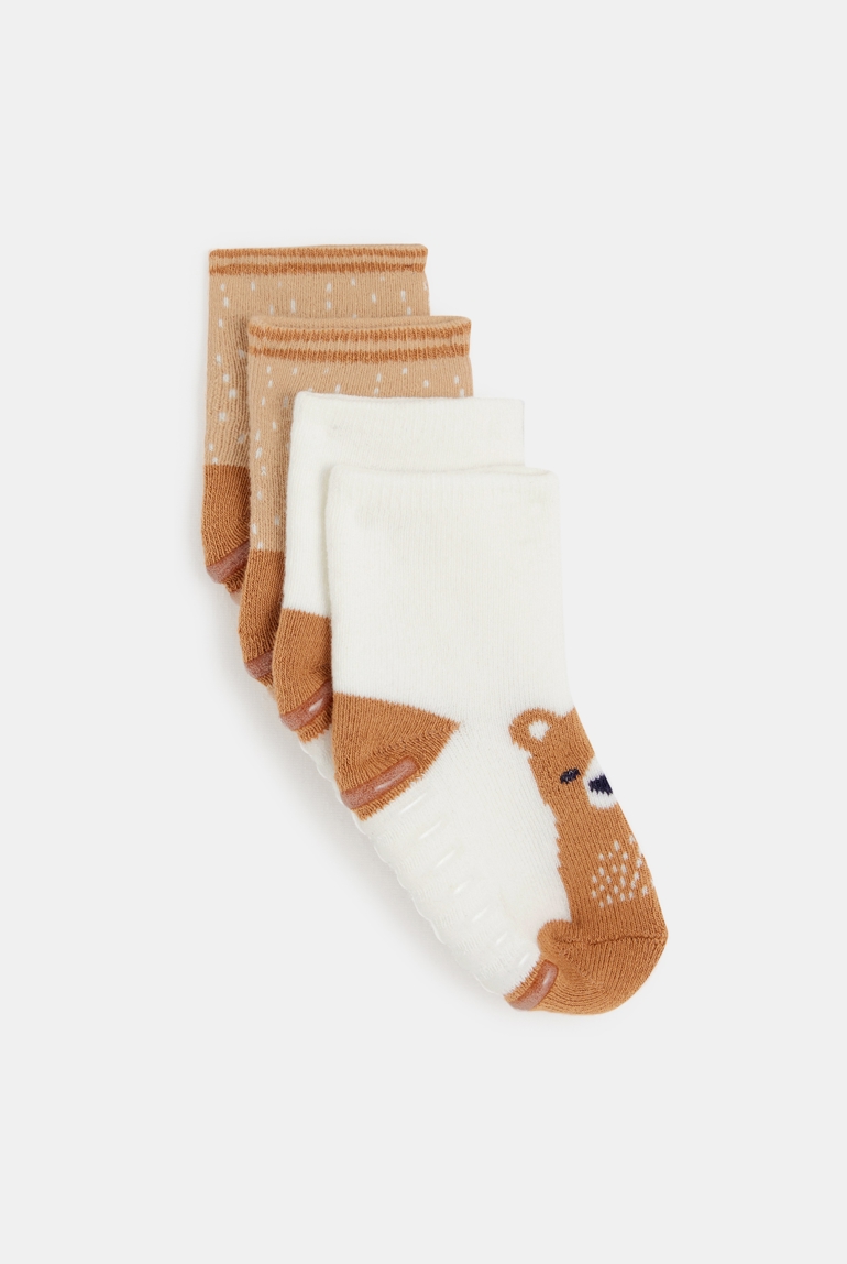 Chaussettes antiglisse ours marron bébé garçon (lot de 2) 1