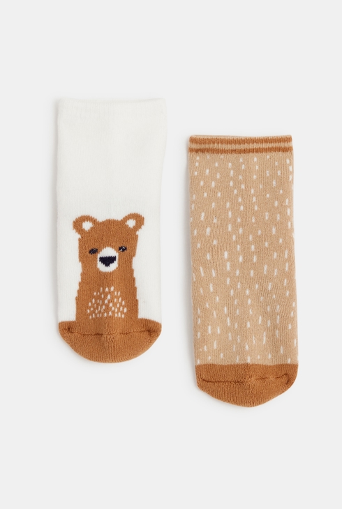 Chaussettes antiglisse ours marron bébé garçon (lot de 2)