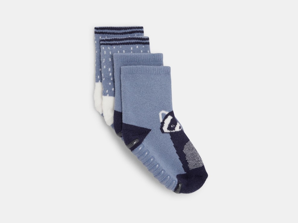 Chaussettes antiglisse animal bleu bébé garçon (lot de 2) 1
