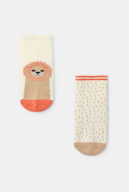 Braune Jungensocken mit Löwenmotiv und Antirutsch-Funktion für Kleinkinder (2er-Pack)