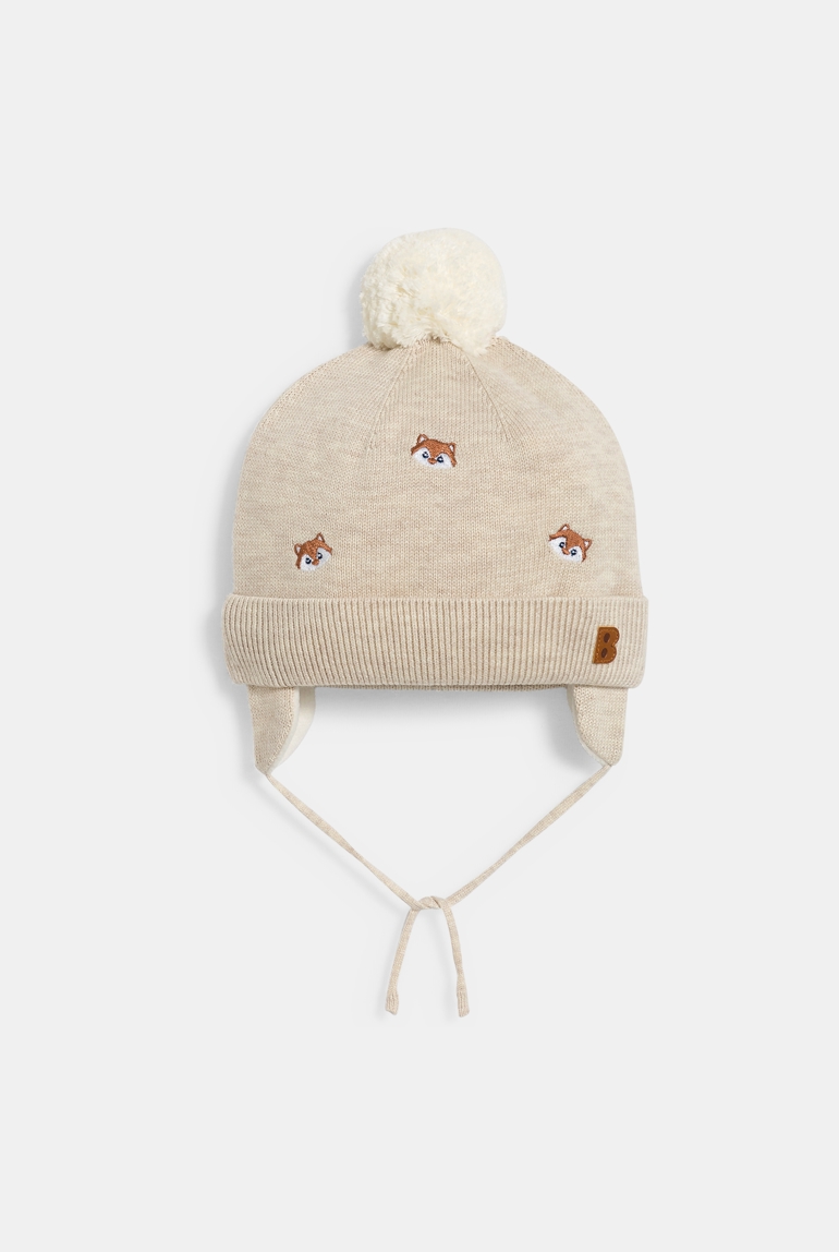 Bonnet péruvien en maille doublé polaire renard beige bébé garçon 1