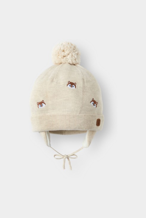 Bonnet péruvien en maille doublé polaire renard beige bébé garçon 1