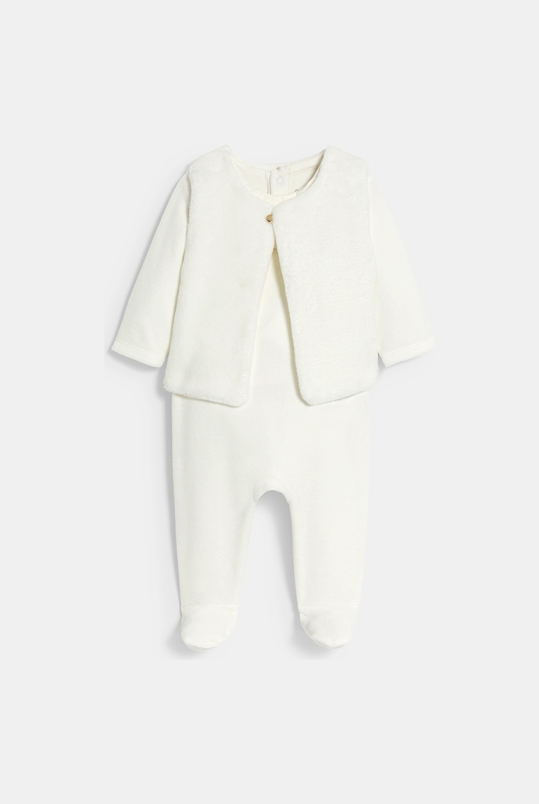 Pelele terciopelo con chaleco soft boa blanco bebé niño 1