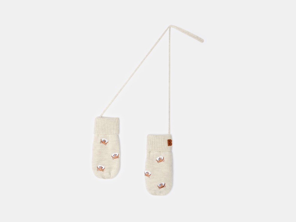 Moufles maille doublé polaire renard beige bébé garçon 1