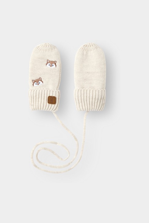 Moufles maille doublé polaire renard beige bébé garçon 1