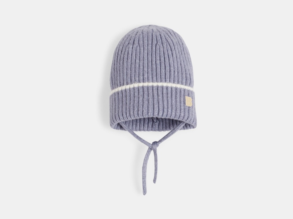 Baby boy's blue striped ribbed knitted hat 1