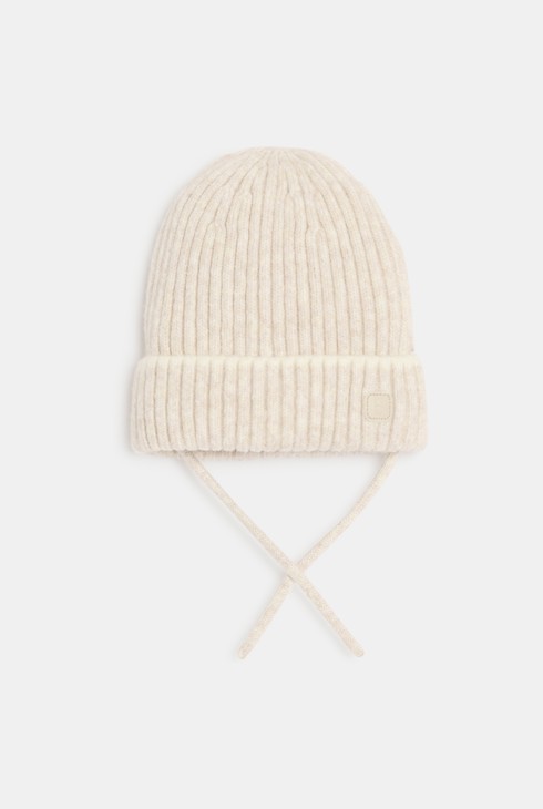 Gorro de punto de canalé beige bebé 1
