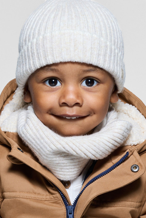 Gorro de punto de canalé beige bebé 1