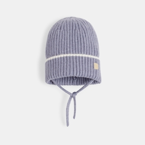 Gorro de punto de canalé azul bebé niño 1