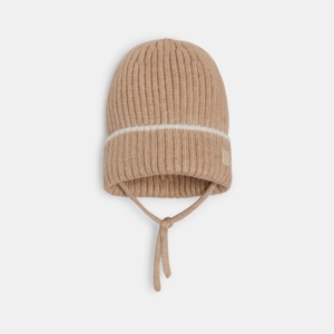 Bonnet en maille tricot côtelée beige bébé garçon 1