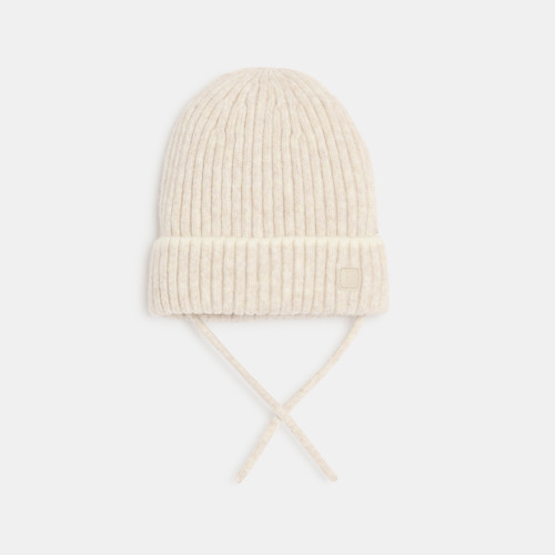 Bonnet En Maille Tricot Côtelée Beige Bébé - Beige Chiné Pâle - 3M - OBAIBI